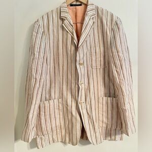Bugatchi UOMO Italia Pure Linen Beige Striped 3 Button Blazer Men’s Sz XL- EUC
